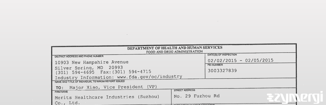 FDANews 483 Merits Healthcare Industries (Suzhou) Co., Ltd. Feb 5 2015 top