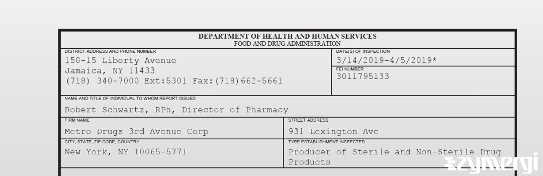 FDANews 483 Metro Drugs 3rd Avenue Corp Apr 5 2019 top