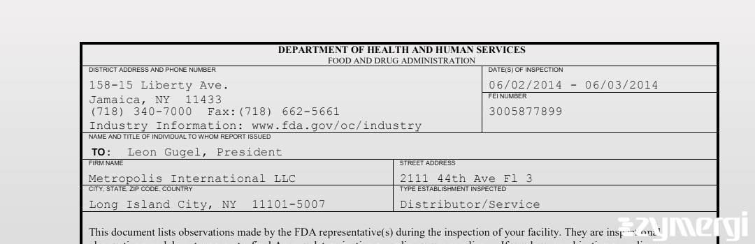 FDANews 483 Metropolis International LLC Jun 3 2014 top