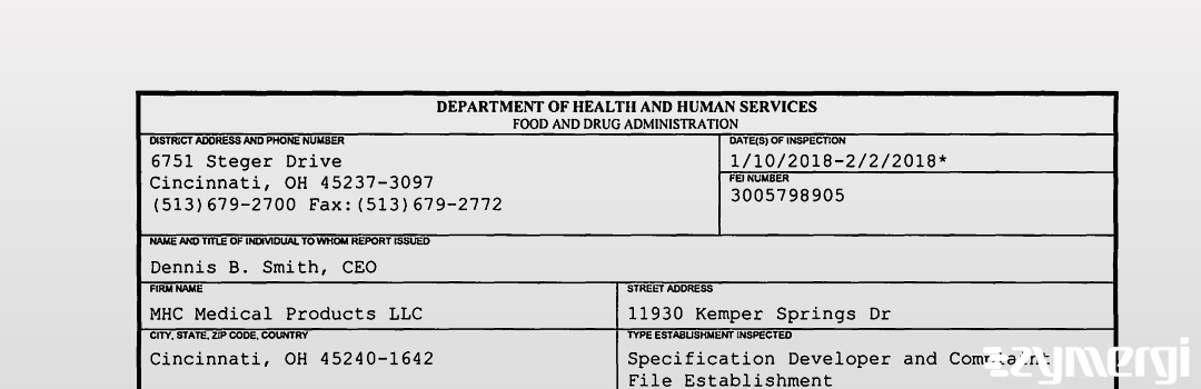 FDANews 483 MHC Medical Products LLC Feb 2 2018 top