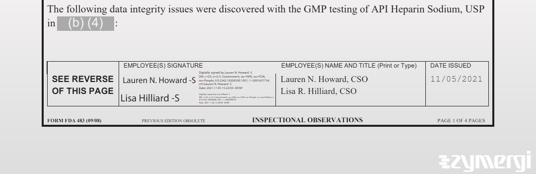 Lauren N. Howard FDA Investigator Lisa R. Hilliard FDA Investigator 