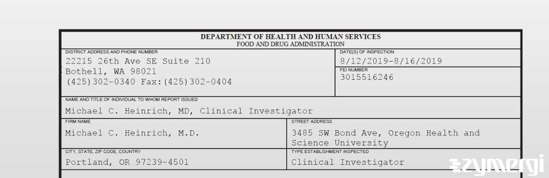 FDANews 483 Michael C. Heinrich, M.D. Aug 16 2019 top