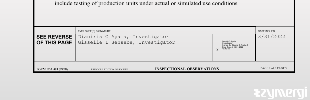 Dianiris C. Ayala FDA Investigator Gisselle I. Sensebe FDA Investigator 