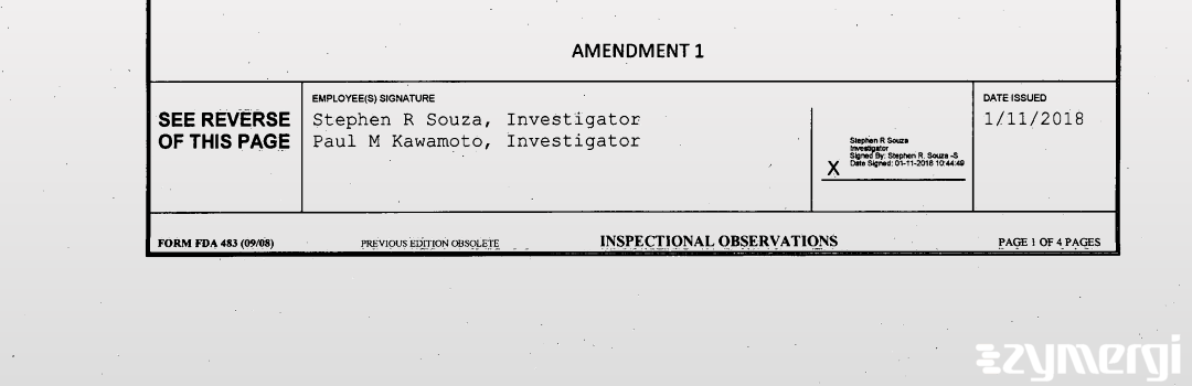 Stephen R. Souza FDA Investigator Paul M. Kawamoto FDA Investigator 