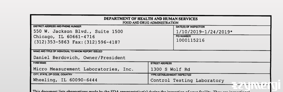 FDANews 483 Micro Measurement Laboratories, Inc. Jan 24 2019 top
