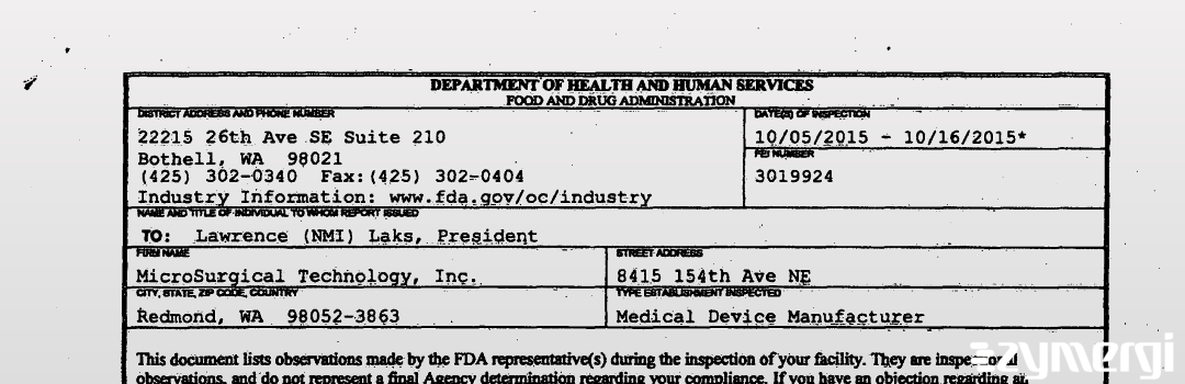 FDANews 483 MicroSurgical Technology Inc Oct 16 2015 top