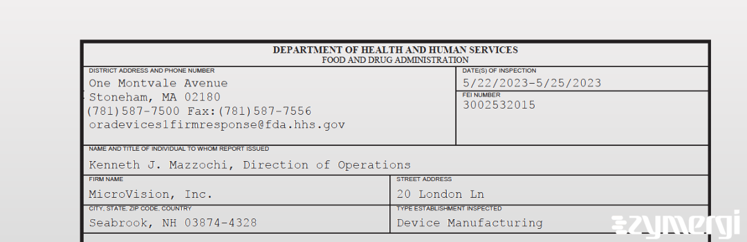 FDANews 483 MicroVision, Inc. May 25 2023 top