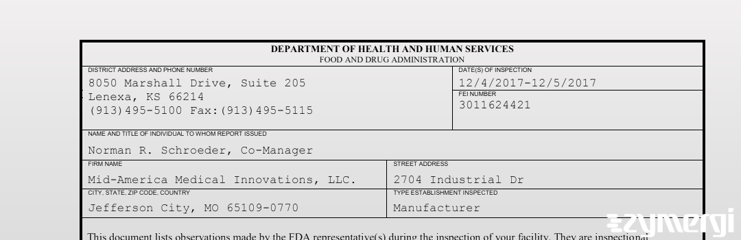 FDANews 483 Mid-America Medical Innovations, LLC. Dec 5 2017 top