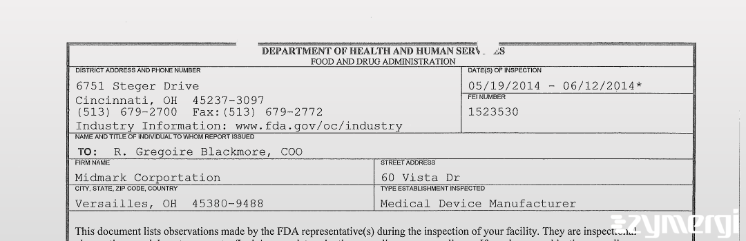 FDANews 483 Midmark Corportation Jun 9 2014 top