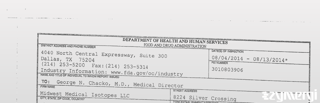 FDANews 483 Midwest Medical Isotopes LLC Aug 13 2014 top