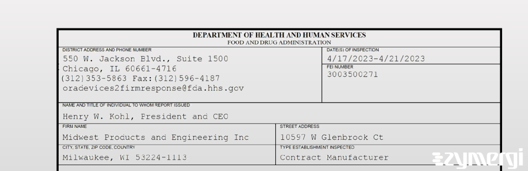 FDANews 483 Midwest Products and Engineering Inc Apr 21 2023 top