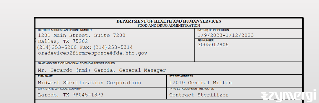 FDANews 483 Midwest Sterilization Corporation Jan 12 2023 top