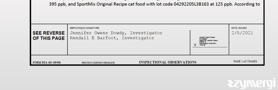 Rendall E. Barfoot FDA Investigator Jennifer Owens Dowdy FDA Investigator Owens Dowdy, Jennifer FDA Investigator 