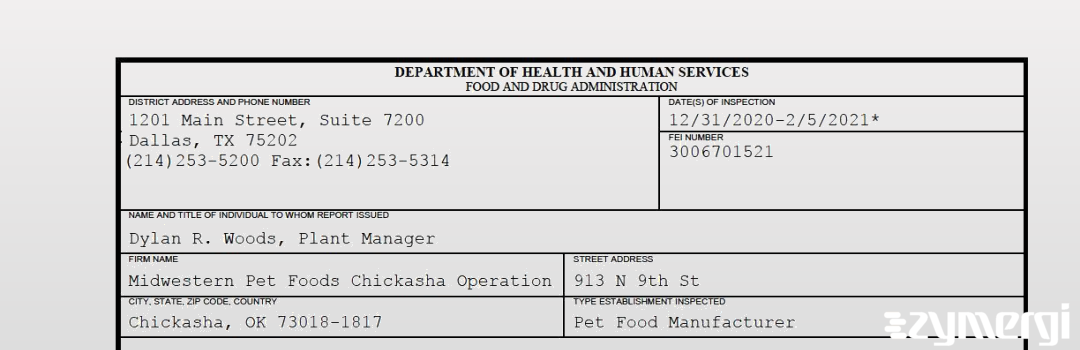 FDANews 483 Midwestern Pet Foods Chickasha Operation Feb 5 2021 top