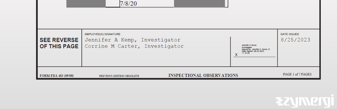 Jennifer A. Kemp FDA Investigator Corrine M. Carter FDA Investigator