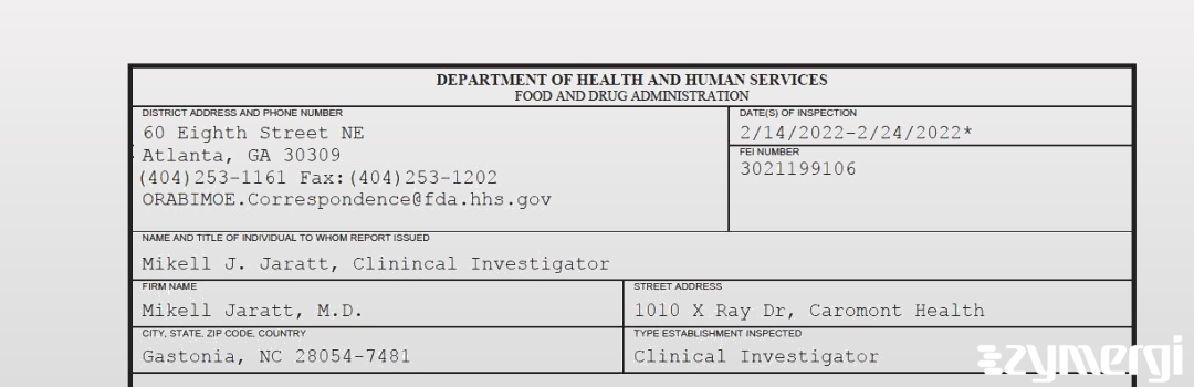 FDANews 483 Mikell Jaratt, M.D. Feb 24 2022 top