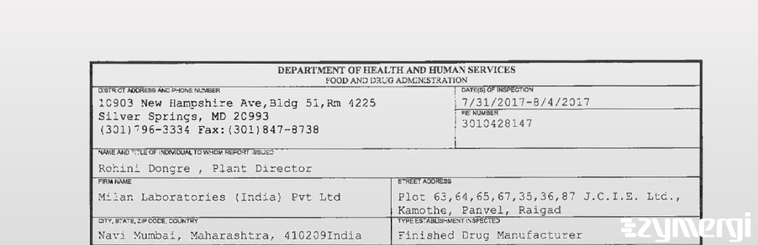 FDANews 483 Milan Laboratories (India) Pvt Ltd Aug 4 2017 top