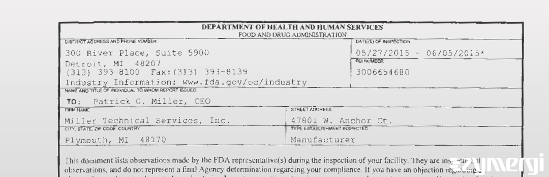 FDANews 483 Miller Technical Services, Inc. Jun 5 2015 top