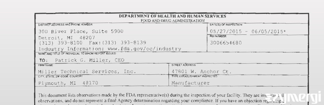 FDANews 483 Miller Technical Services, Inc. Jun 5 2015 top