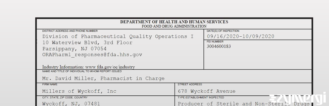 FDANews 483 Millers of Wyckoff, Inc. Oct 9 2020 top