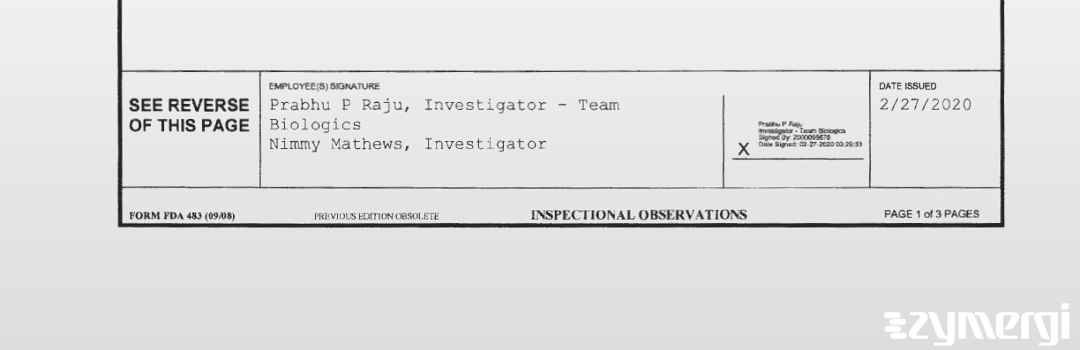 Prabhu P. Raju FDA Investigator Nimmy Mathews FDA Investigator