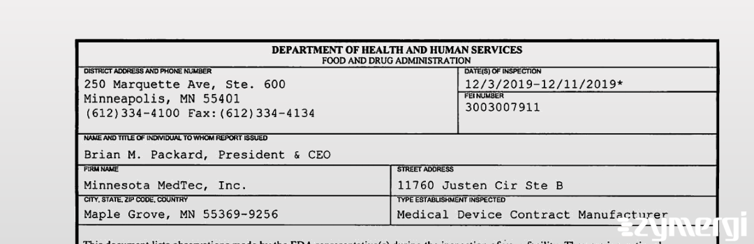 FDANews 483 Minnesota MedTec, Inc. Dec 11 2019 top