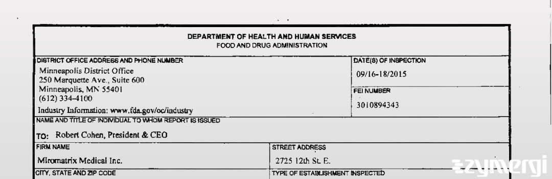 FDANews 483 Miromatrix Medical Inc. Sep 18 2015 top