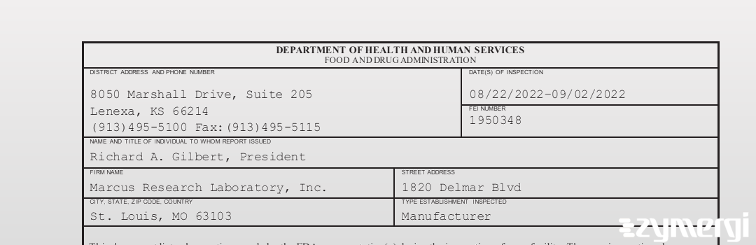 FDANews 483 Marcus Research Laboratory, Inc. Sep 2 2022 top