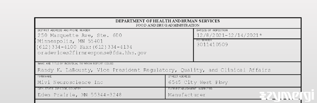 FDANews 483 Mivi Neuroscience Inc Dec 14 2021 top