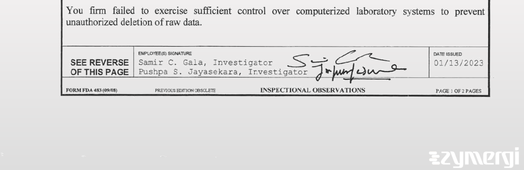 Samir C. Gala FDA Investigator Pushpa S. Jayasekara FDA Investigator 