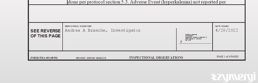 Andrea A. Branche FDA Investigator