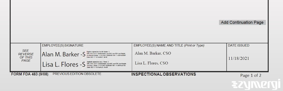 Lisa L. Flores FDA Investigator Alan M. Barker FDA Investigator 