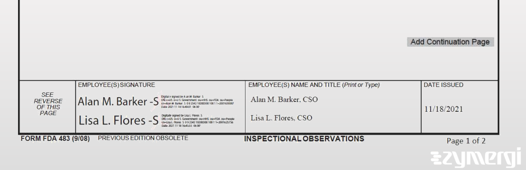 Lisa L. Flores FDA Investigator Alan M. Barker FDA Investigator