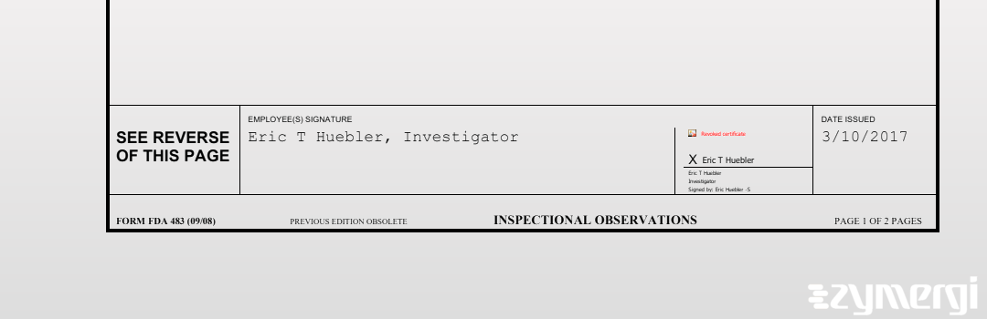 Eric T. Huebler FDA Investigator 