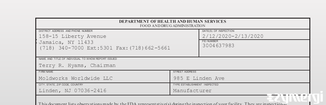 FDANews 483 Moldworks Worldwide LLC Feb 13 2020 top