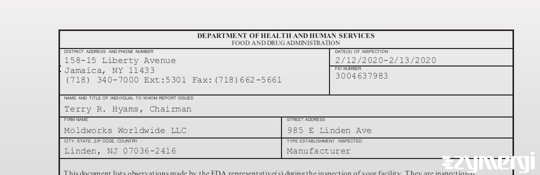 FDANews 483 Moldworks Worldwide LLC Feb 13 2020 top
