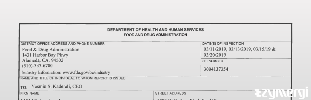 FDANews 483 MOM Enterprises, Inc. Mar 20 2019 top