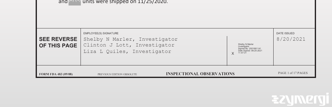 Clinton J. Lott FDA Investigator Liza L. Quiles FDA Investigator Shelby N. Turner FDA Investigator 