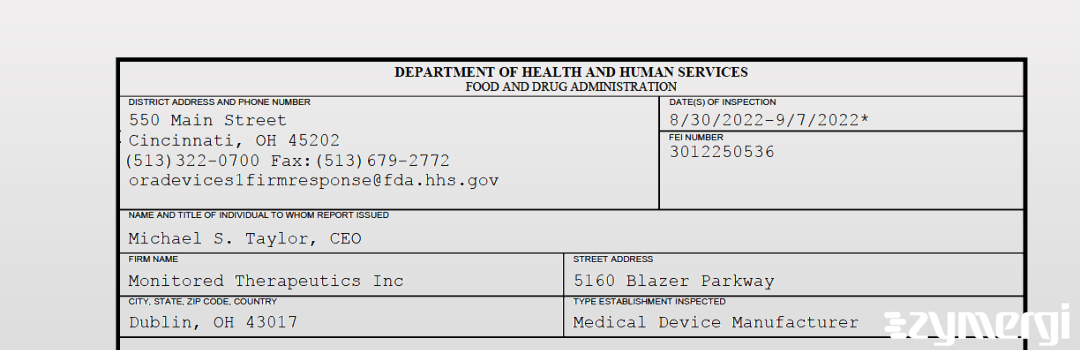 FDANews 483 Monitored Therapeutics Inc Sep 7 2022 top