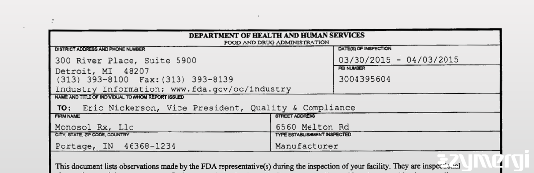 FDANews 483 Monosol Rx, Llc Apr 3 2015 top