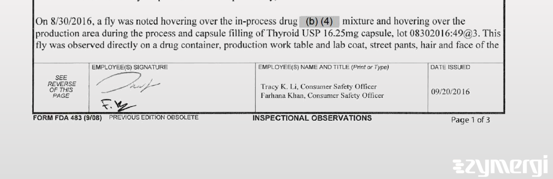 Farhana Khan FDA Investigator Tracy K. Li FDA Investigator 