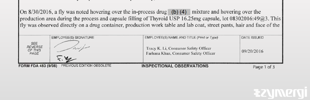 Farhana Khan FDA Investigator Tracy K. Li FDA Investigator
