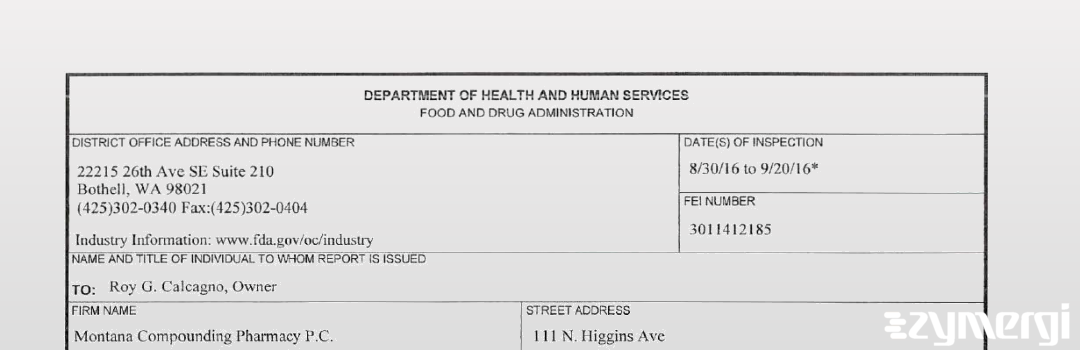 FDANews 483 Montana Compounding Pharmacy PC Sep 20 2016 top