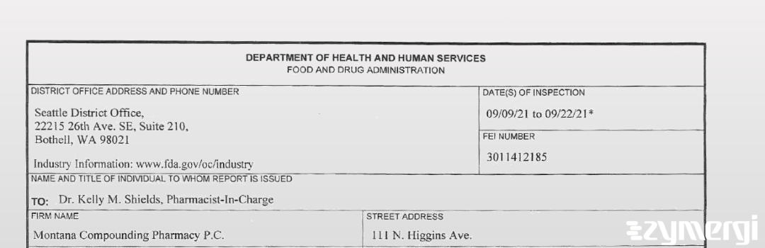 FDANews 483 Montana Compounding Pharmacy PC Sep 22 2021 top