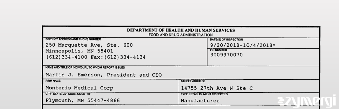 FDANews 483 Monteris Medical Corp Oct 4 2018 top