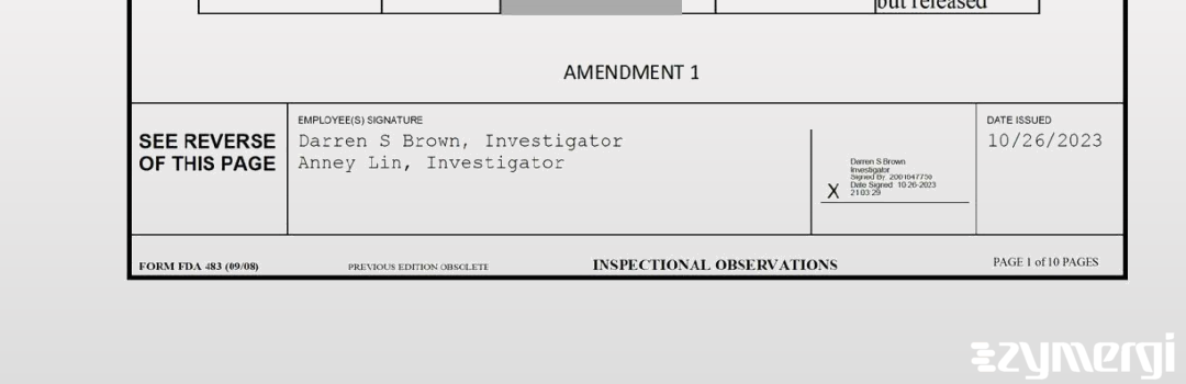 Darren S. Brown FDA Investigator Anney Lin  