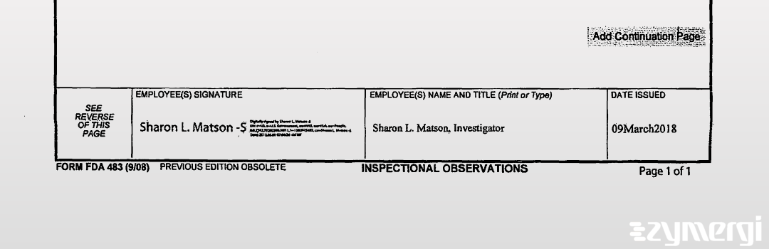 Sharon L. Matson FDA Investigator