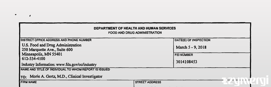 FDANews 483 Morie A. Gertz, M.D., Clinical Investigator Mar 9 2018 top