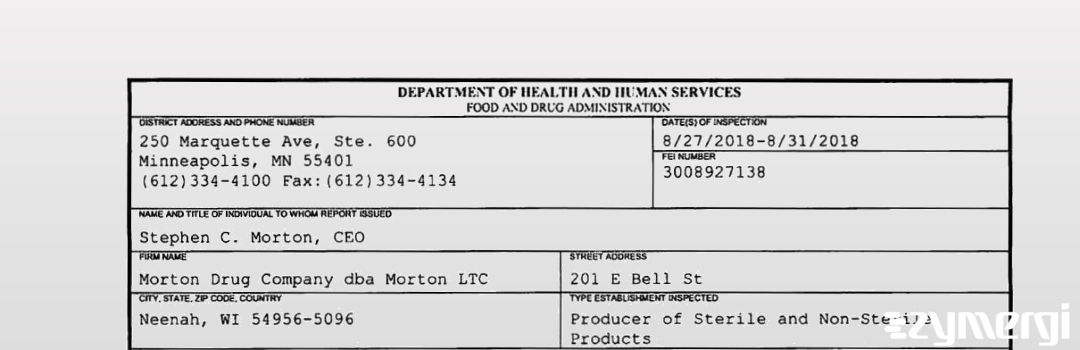 FDANews 483 Morton Drug Company dba Morton LTC Aug 31 2018 top