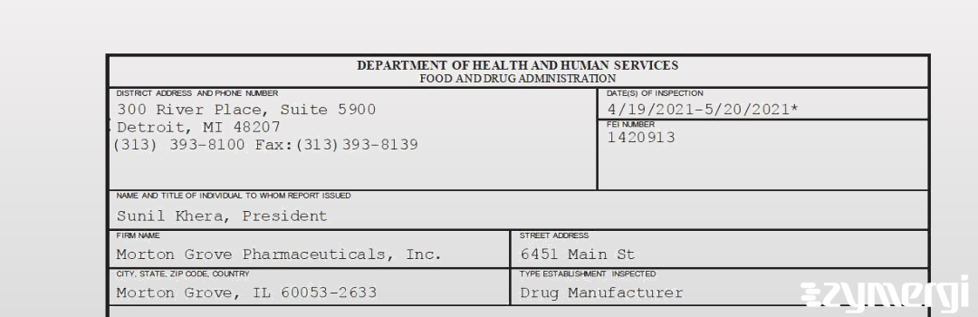 FDANews 483 Morton Grove Pharmaceuticals, Inc. May 20 2021 top